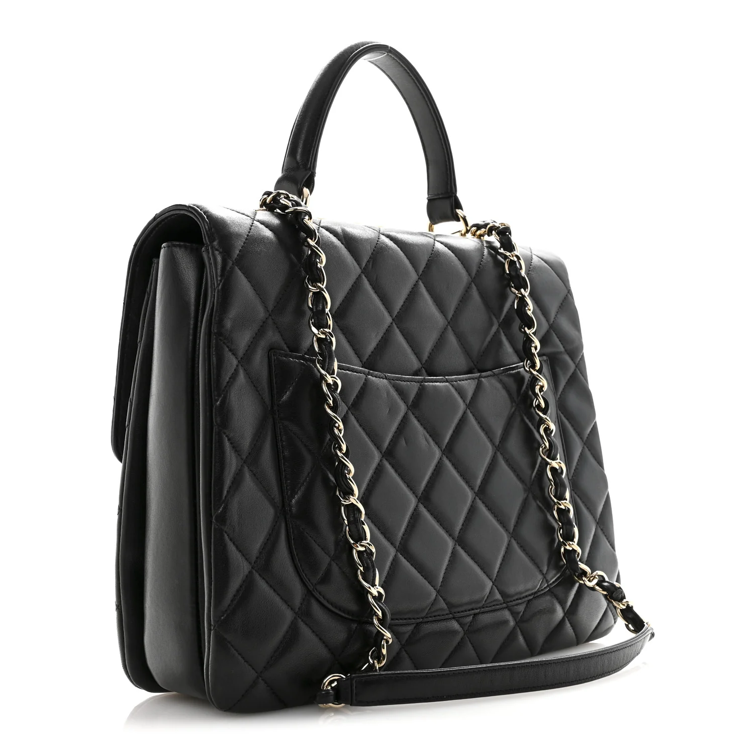 Lambskin Quilted Large Trendy CC Dual Handle Flap Bag Black - Image 3