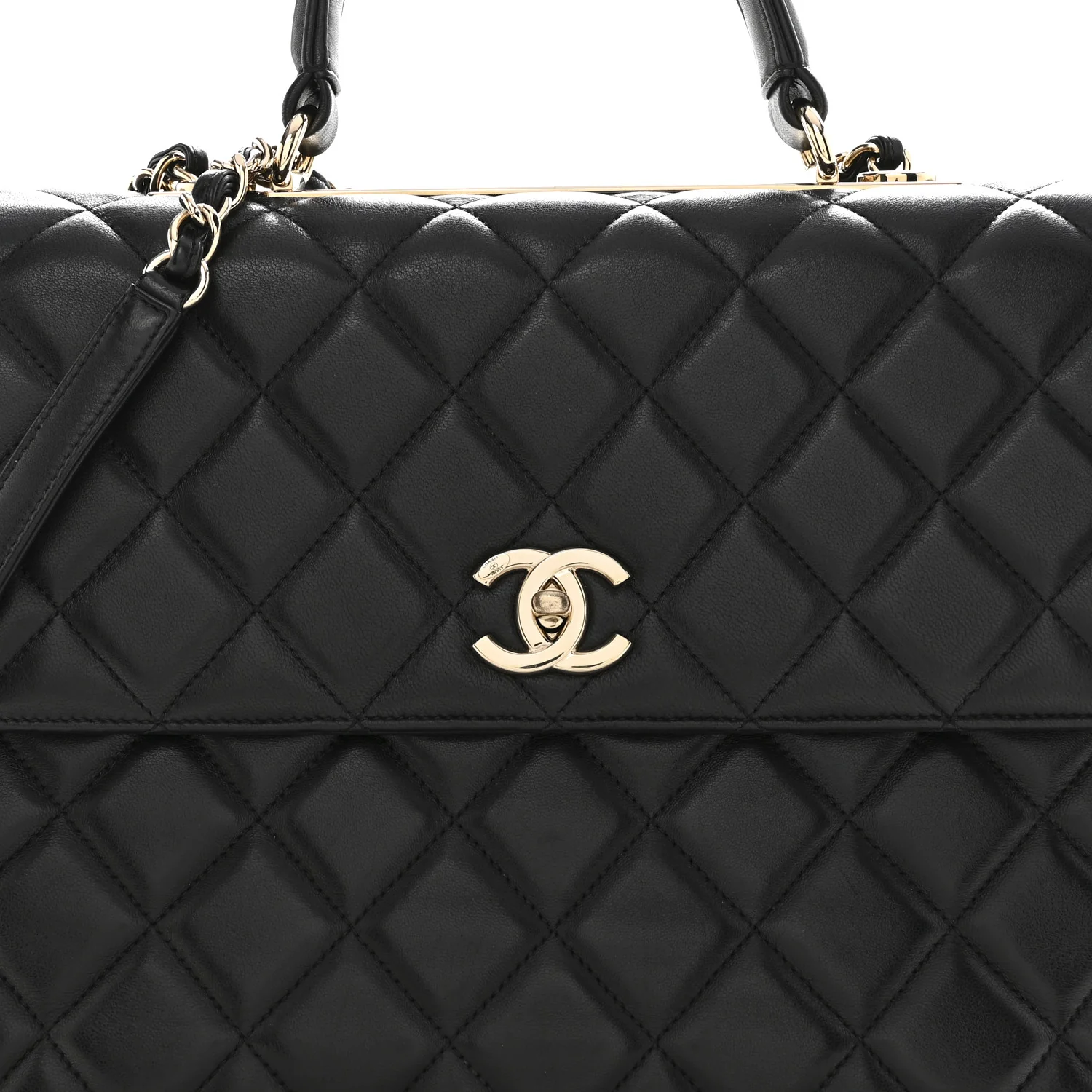 Lambskin Quilted Large Trendy CC Dual Handle Flap Bag Black - Image 8