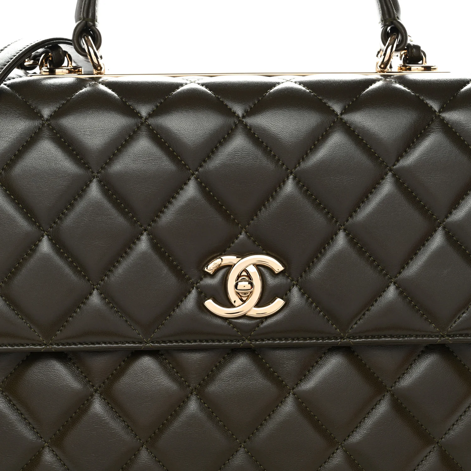 Lambskin Quilted Large Trendy CC Dual Handle Flap Bag Khaki - Image 5