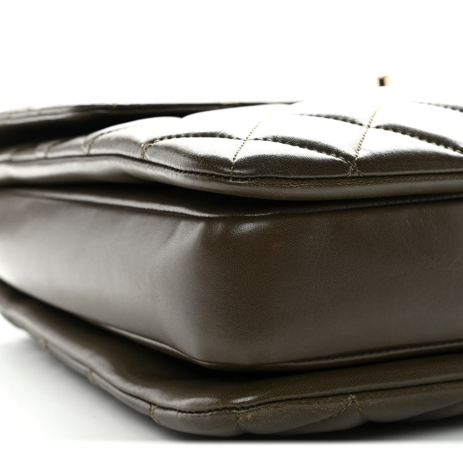 Lambskin Quilted Large Trendy CC Dual Handle Flap Bag Khaki - Image 9