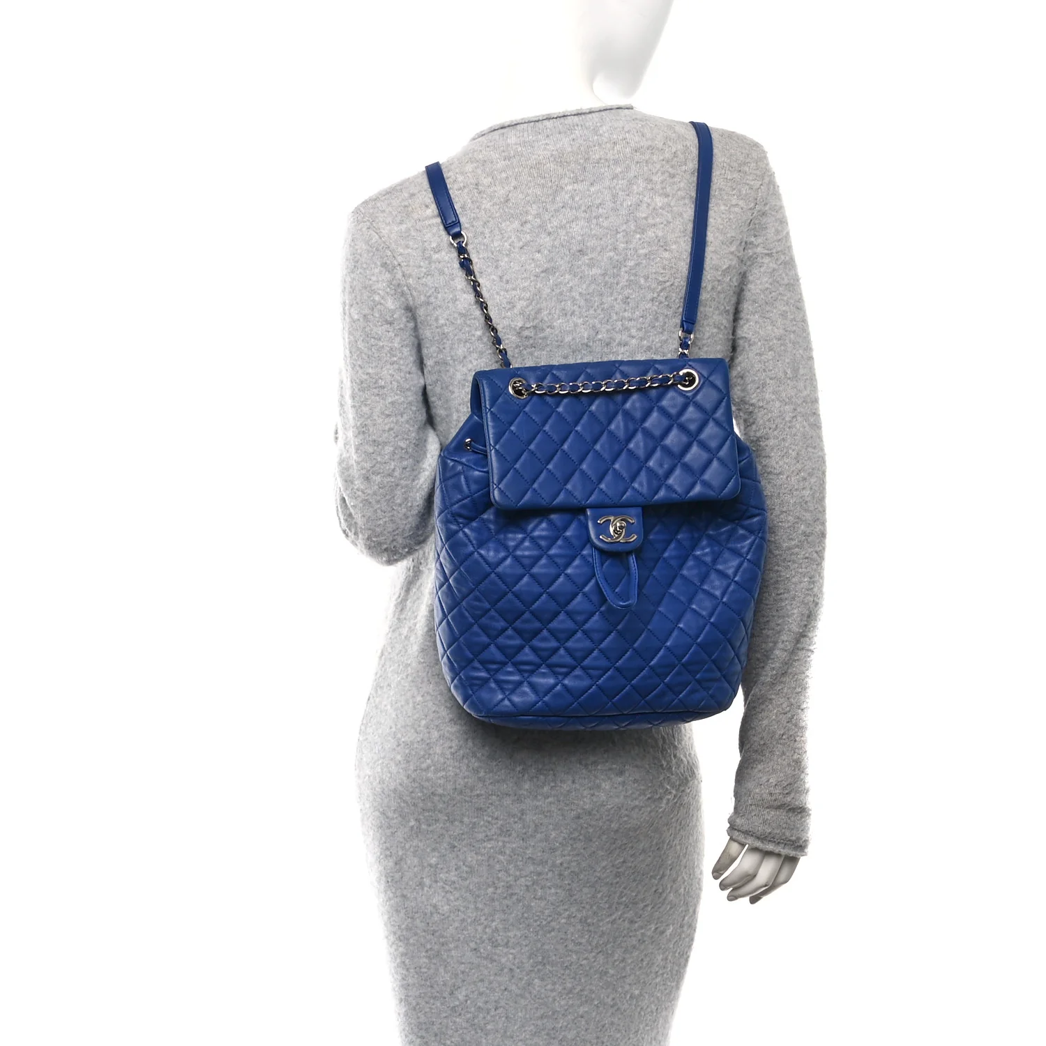 Lambskin Quilted Large Urban Spirit Backpack Blue - Image 2