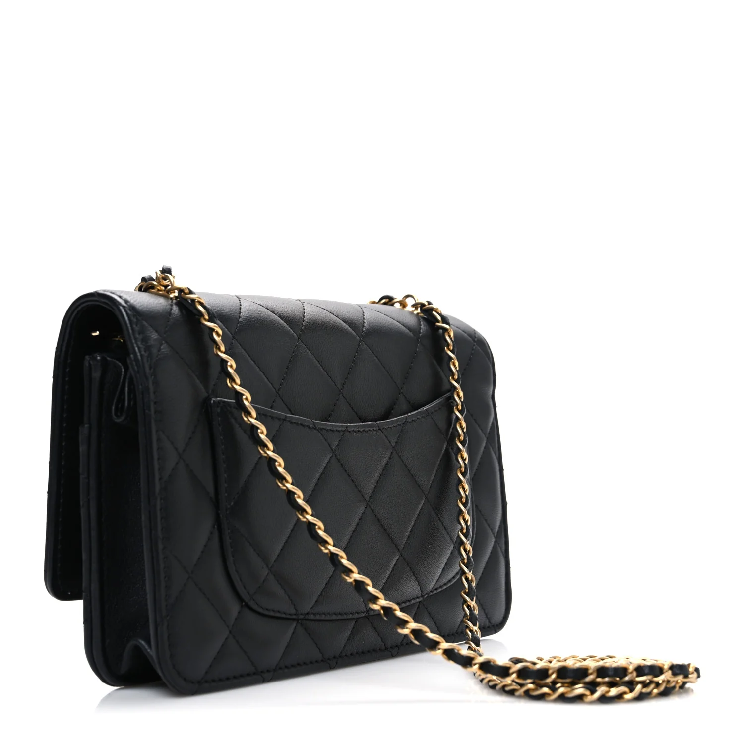 Lambskin Quilted Lion Motif Wallet On Chain WOC Black - Image 3
