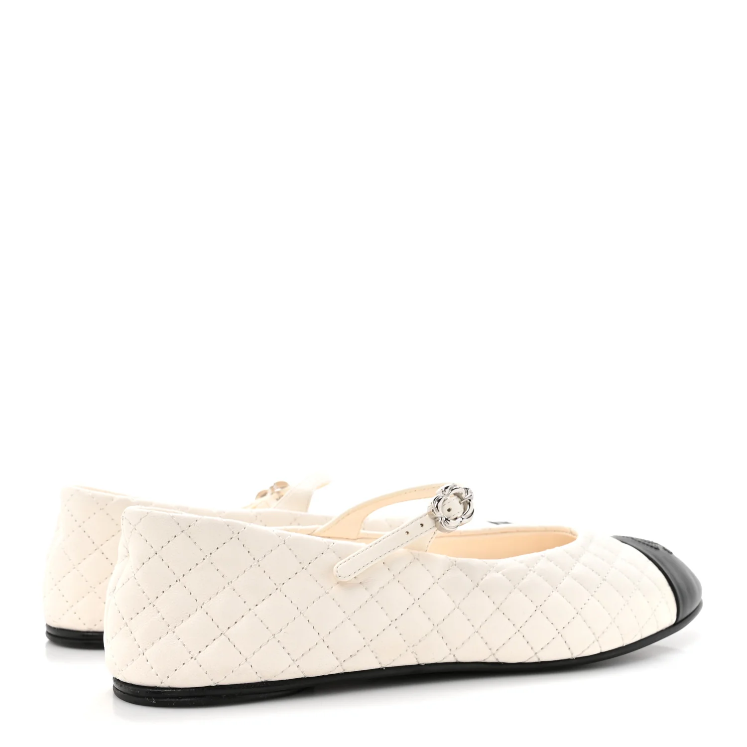 Lambskin Quilted Mary Jane Flats 39 White Black - Image 5