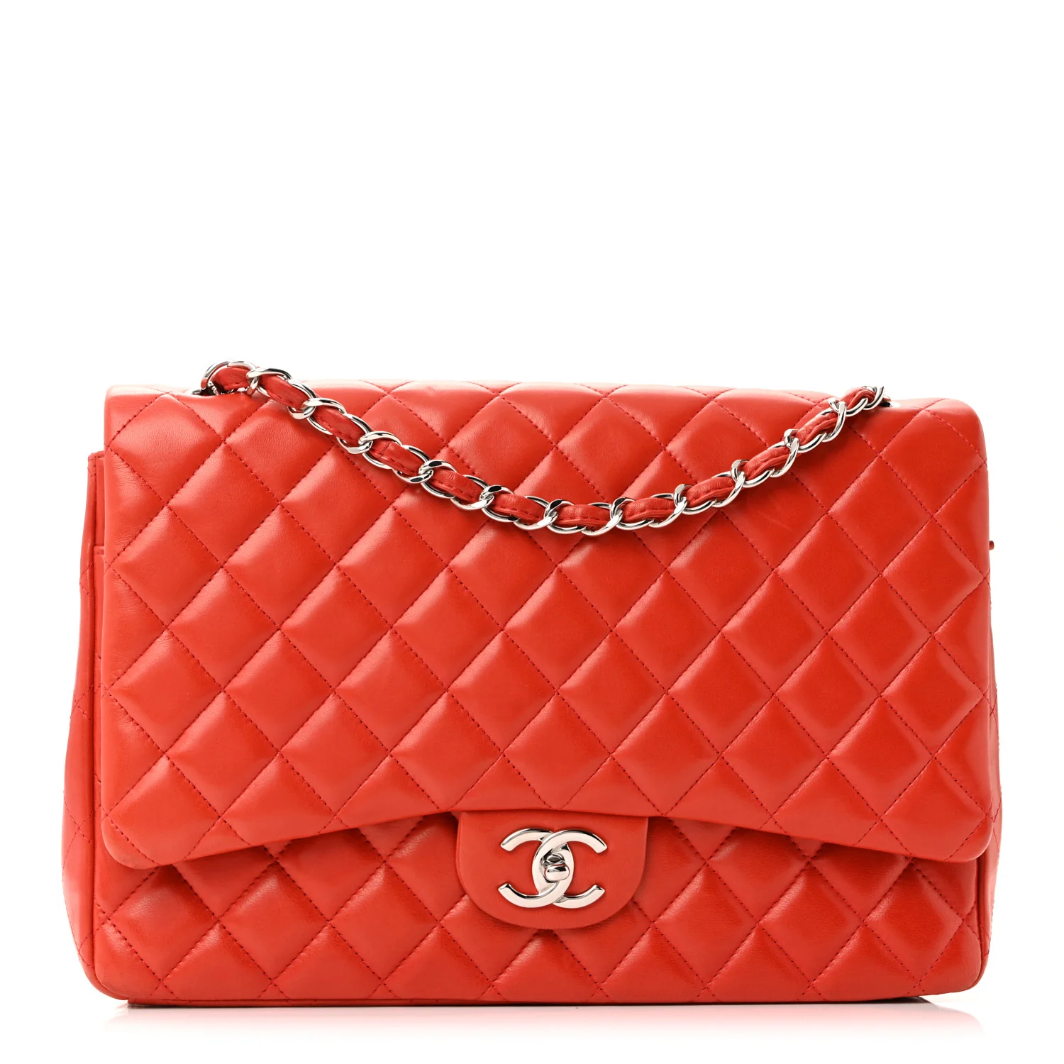 Lambskin Quilted Maxi Double Flap Red