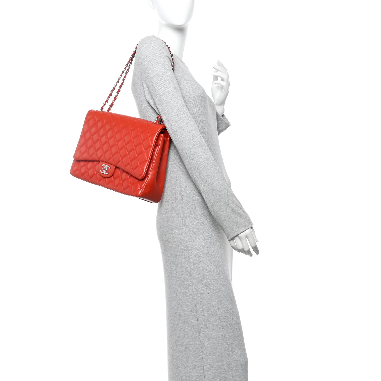 Lambskin Quilted Maxi Double Flap Red - Image 4