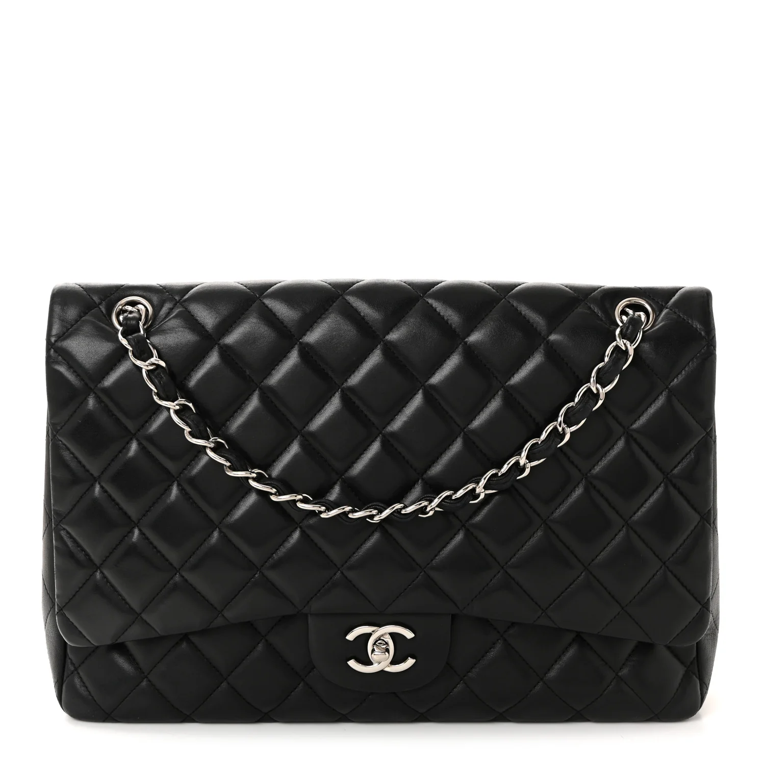 Lambskin Quilted Maxi Single Flap Black