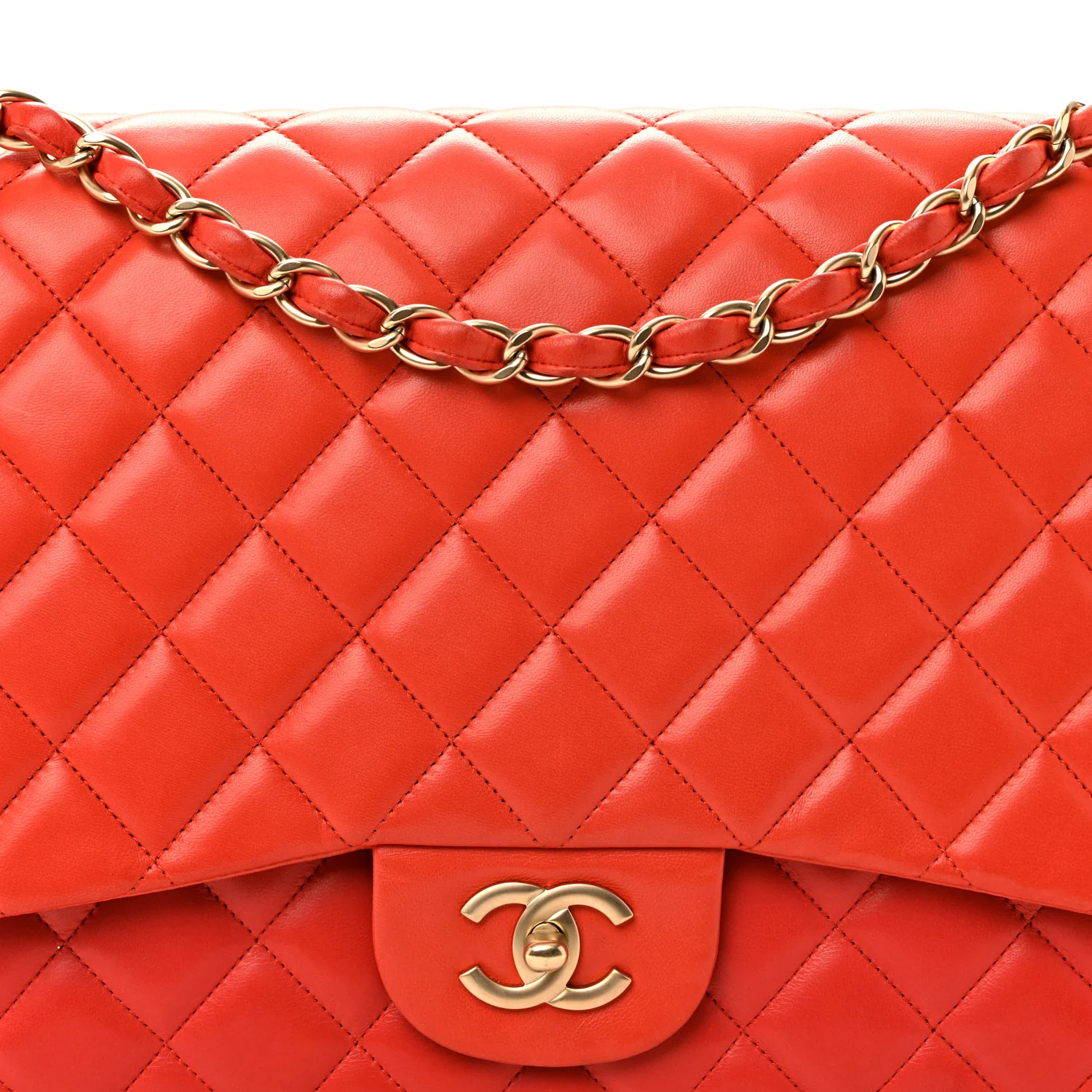 Lambskin Quilted Maxi Single Flap Red - Image 8