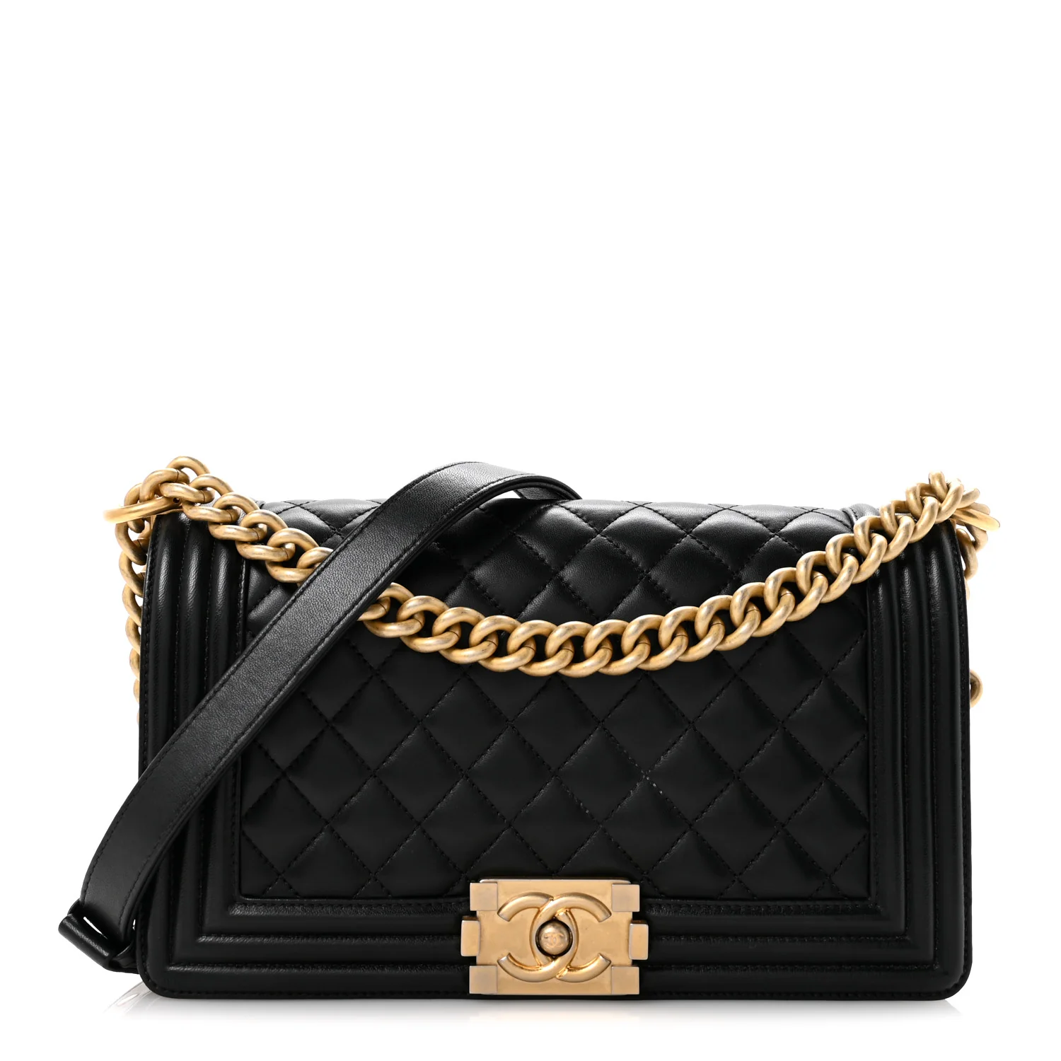 Lambskin Quilted Medium Boy Flap Black