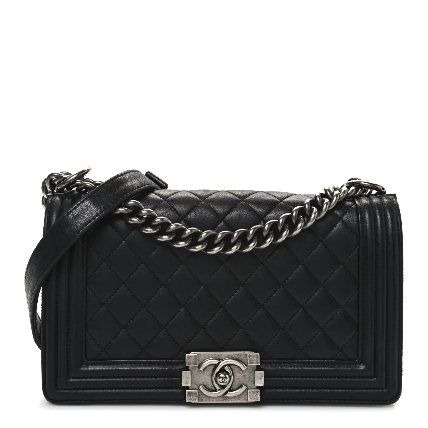 Lambskin Quilted Medium Boy Flap Black