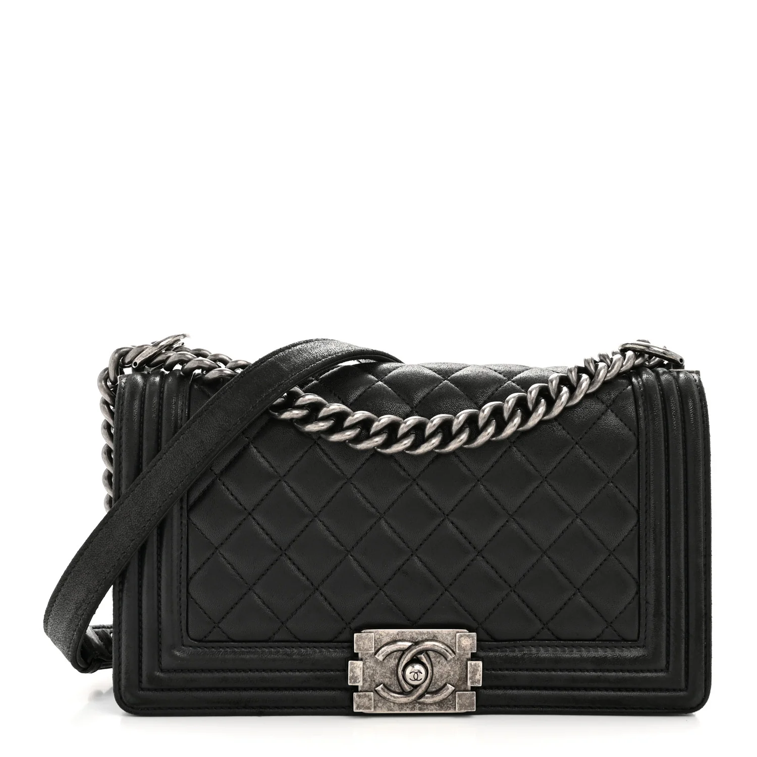 Lambskin Quilted Medium Boy Flap Black
