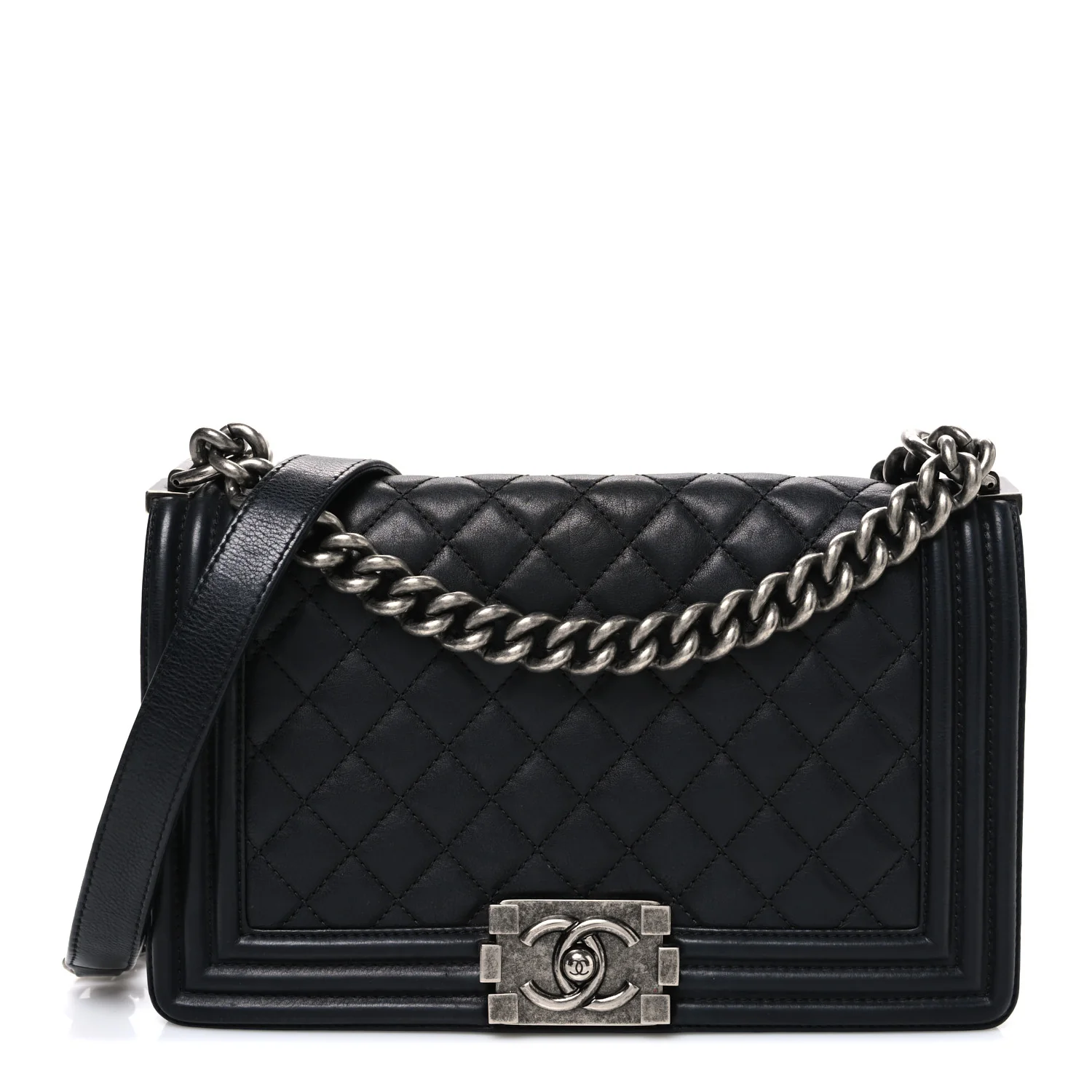Lambskin Quilted Medium Boy Flap Black