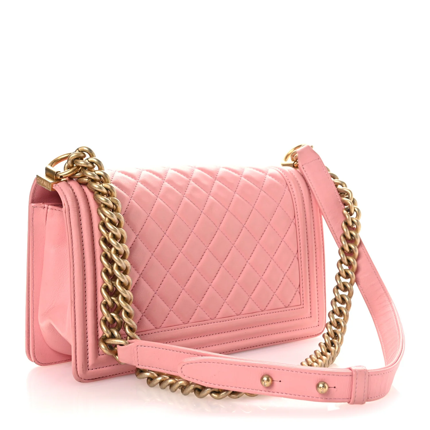 Lambskin Quilted Medium Boy Flap Light Pink - Image 3