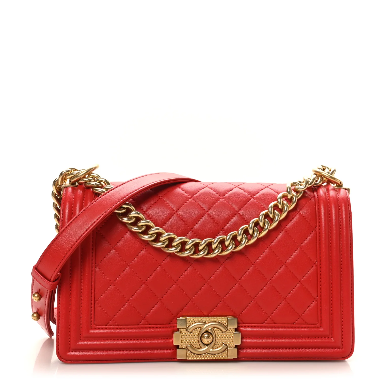 Lambskin Quilted Medium Boy Flap Red