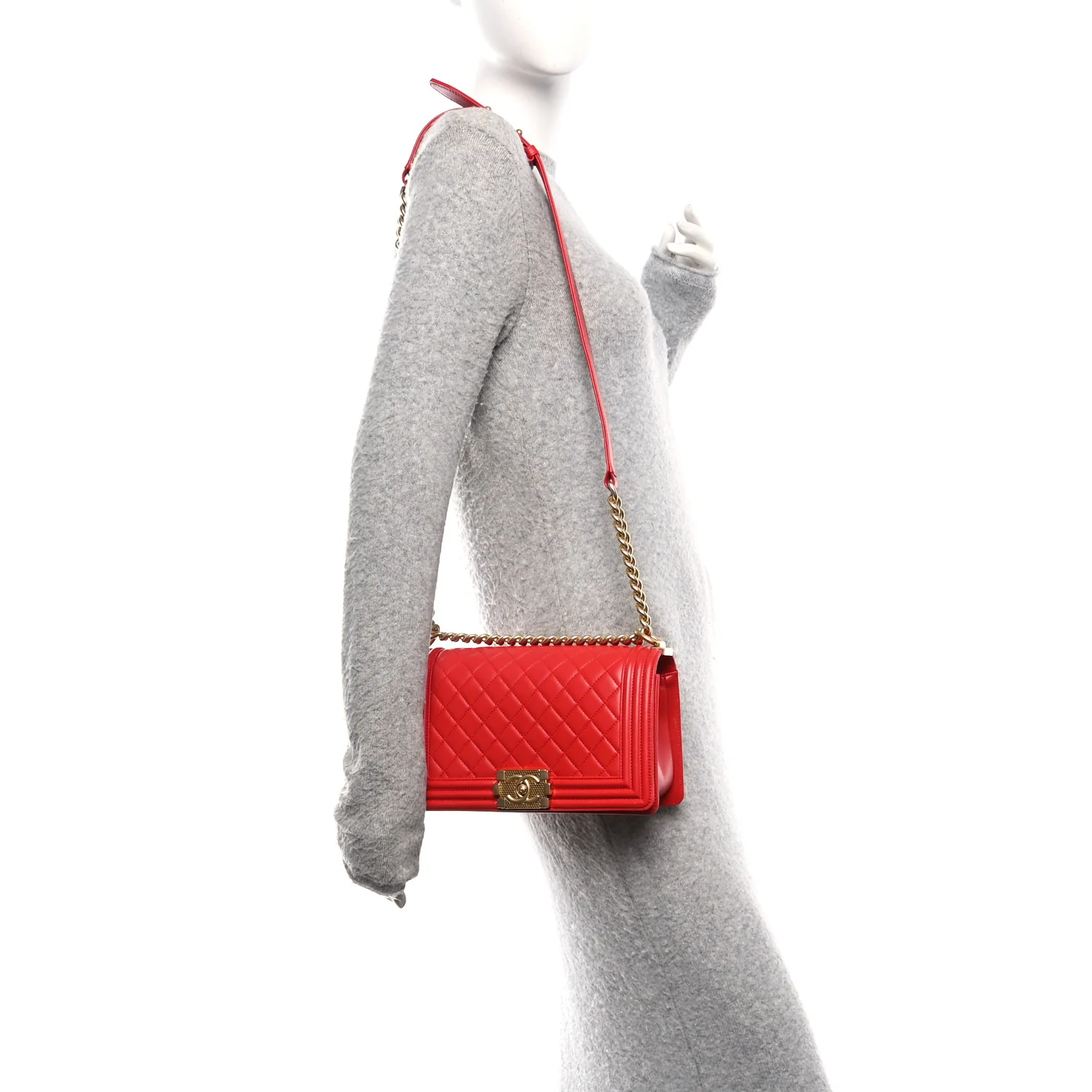 Lambskin Quilted Medium Boy Flap Red - Image 2