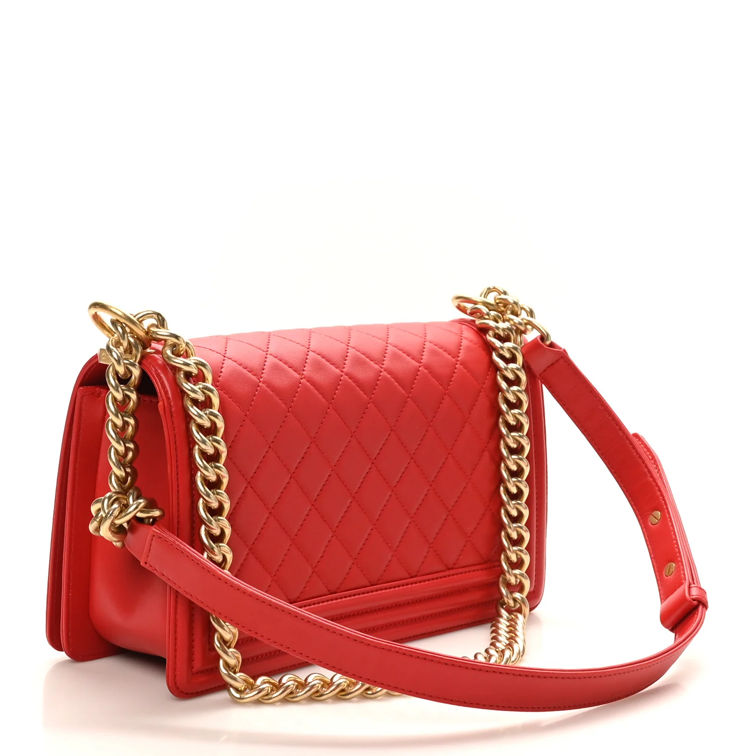 Lambskin Quilted Medium Boy Flap Red - Image 3