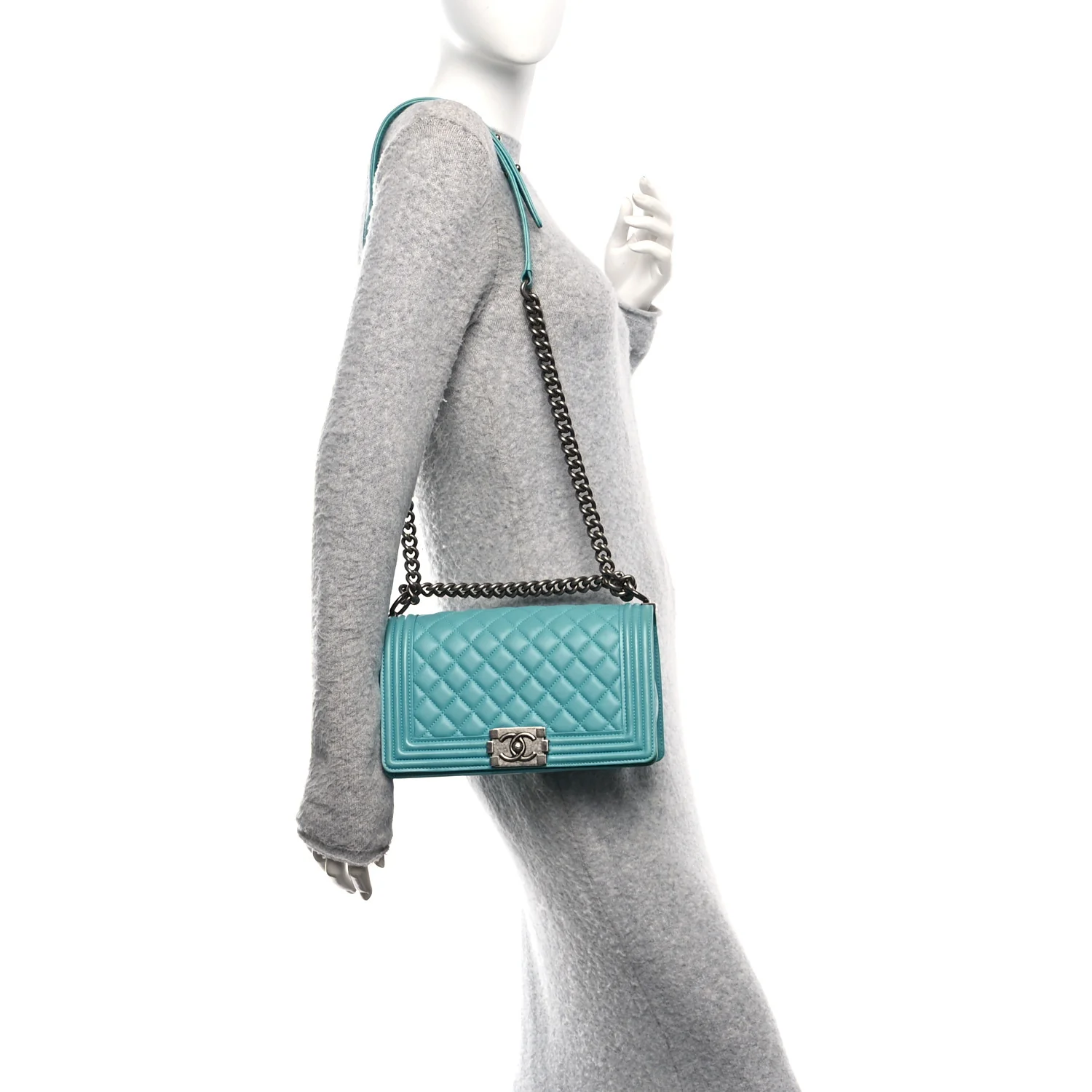 Lambskin Quilted Medium Boy Flap Turquoise - Image 2