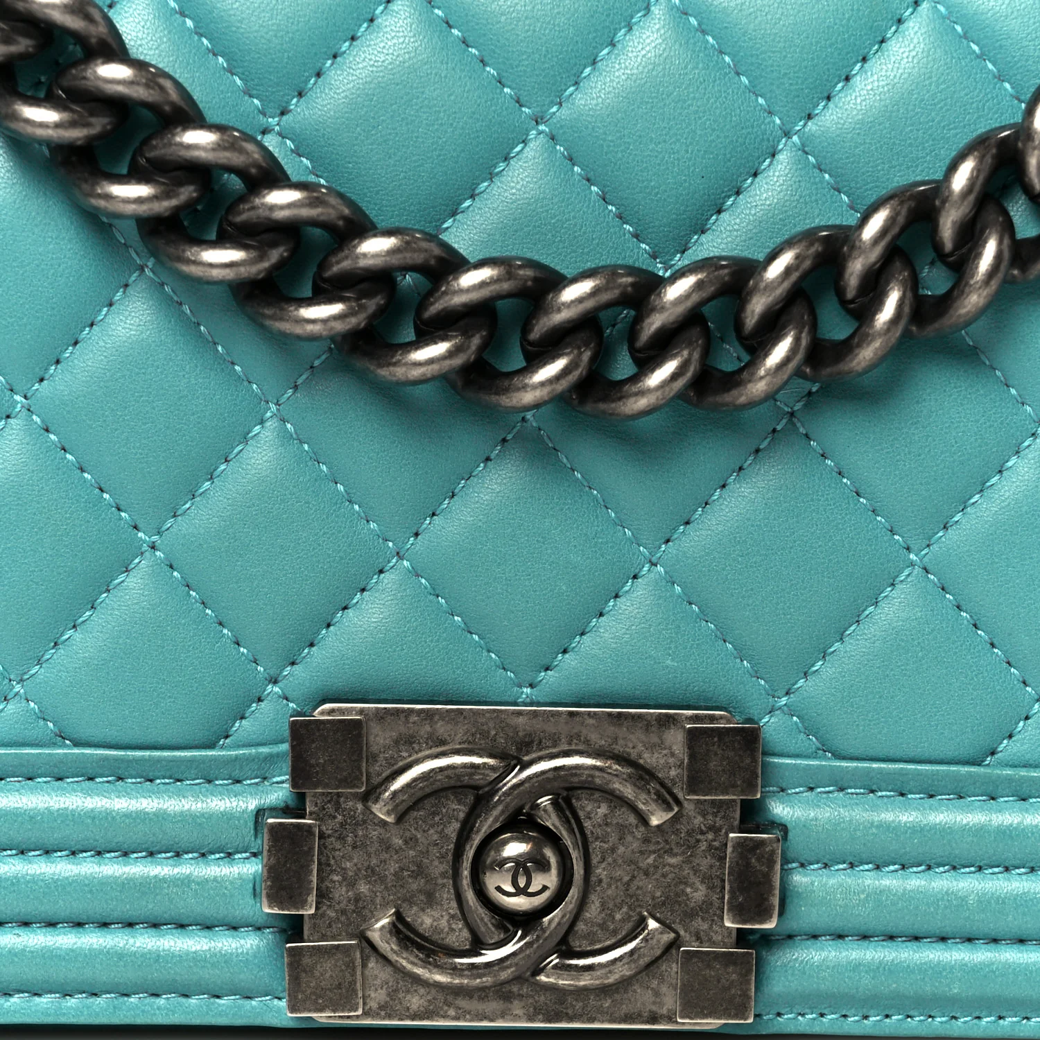 Lambskin Quilted Medium Boy Flap Turquoise - Image 8