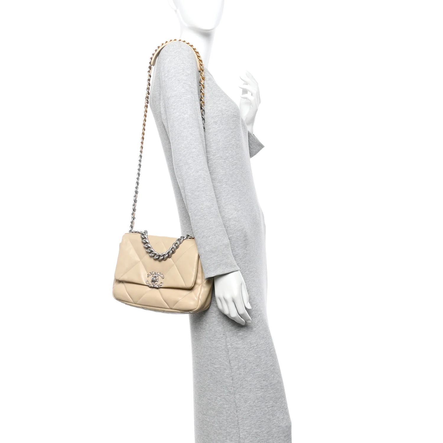 Lambskin Quilted Medium Chanel 19 Flap Beige - Image 2