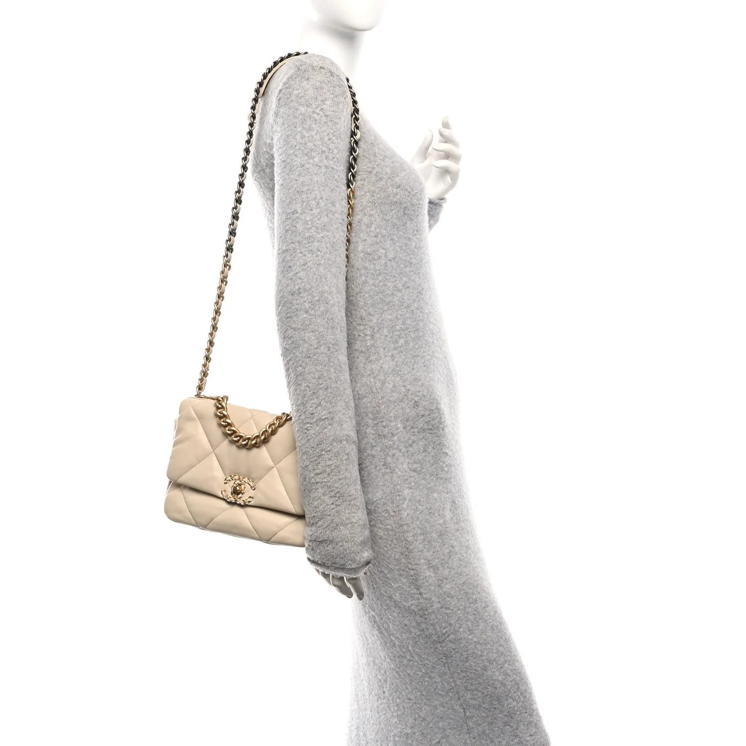 Lambskin Quilted Medium Chanel 19 Flap Beige - Image 2