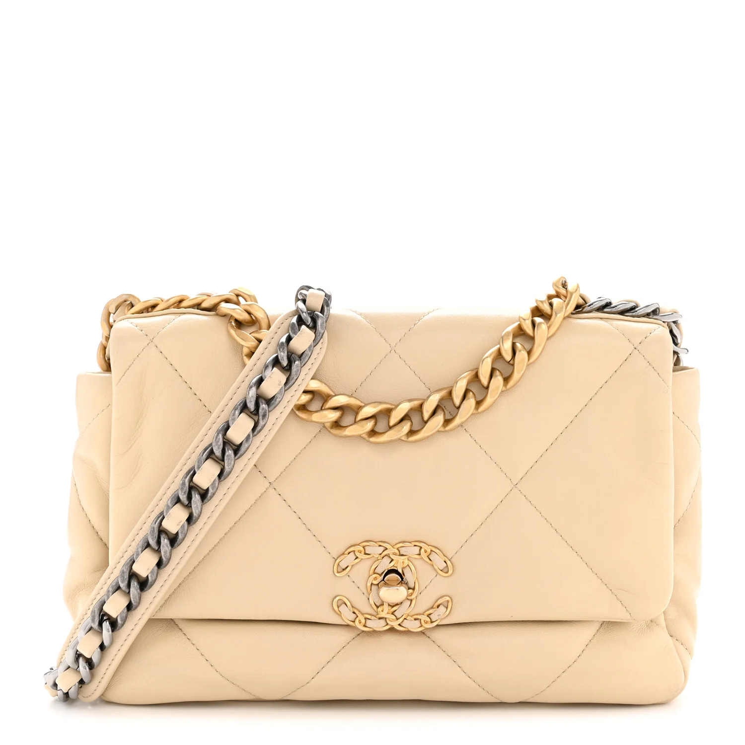 Lambskin Quilted Medium Chanel 19 Flap Beige