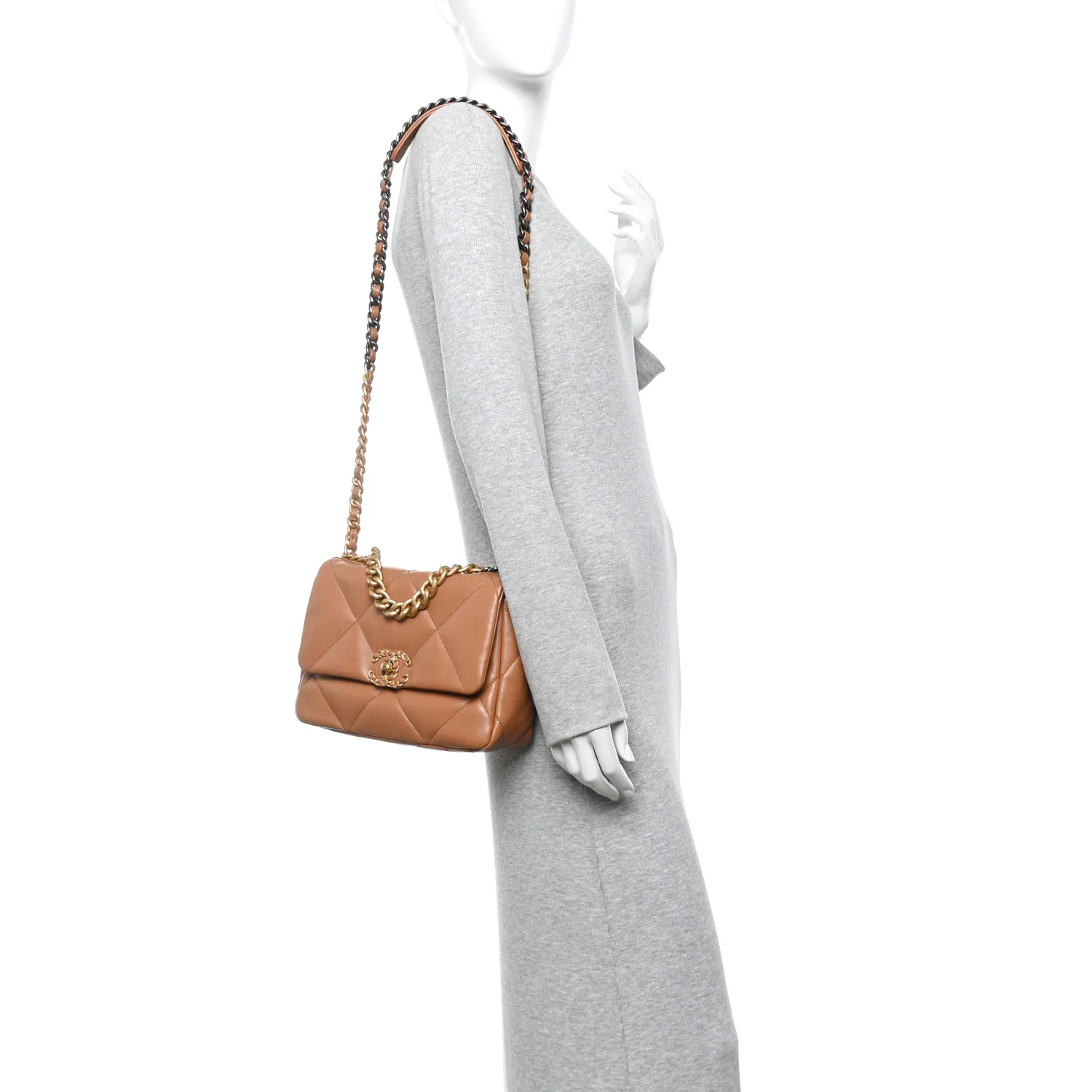Lambskin Quilted Medium Chanel 19 Flap Brown - Image 2
