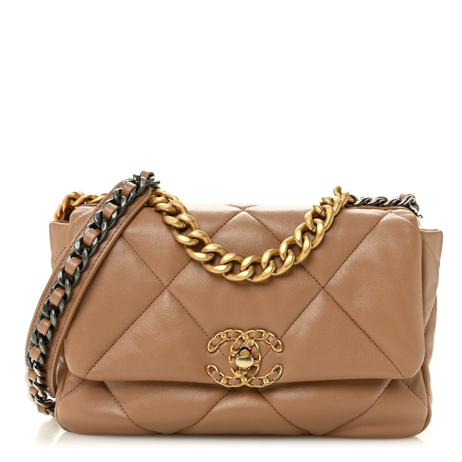Lambskin Quilted Medium Chanel 19 Flap Dark Beige