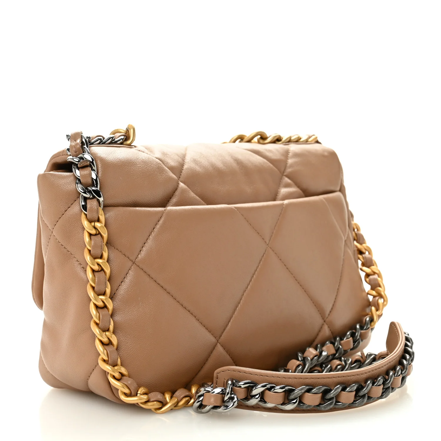 Lambskin Quilted Medium Chanel 19 Flap Dark Beige - Image 3