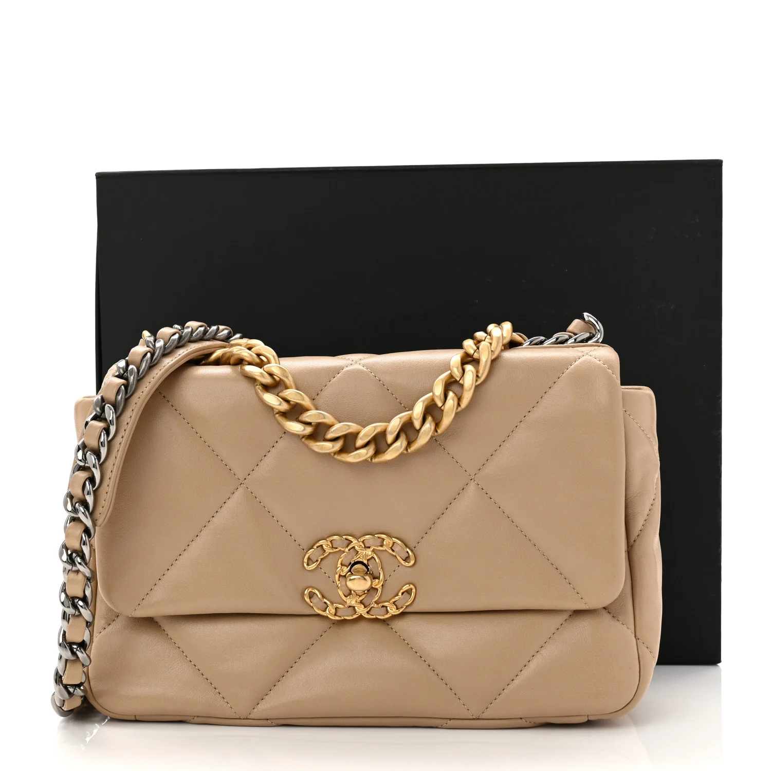 Lambskin Quilted Medium Chanel 19 Flap Dark Beige - Image 11