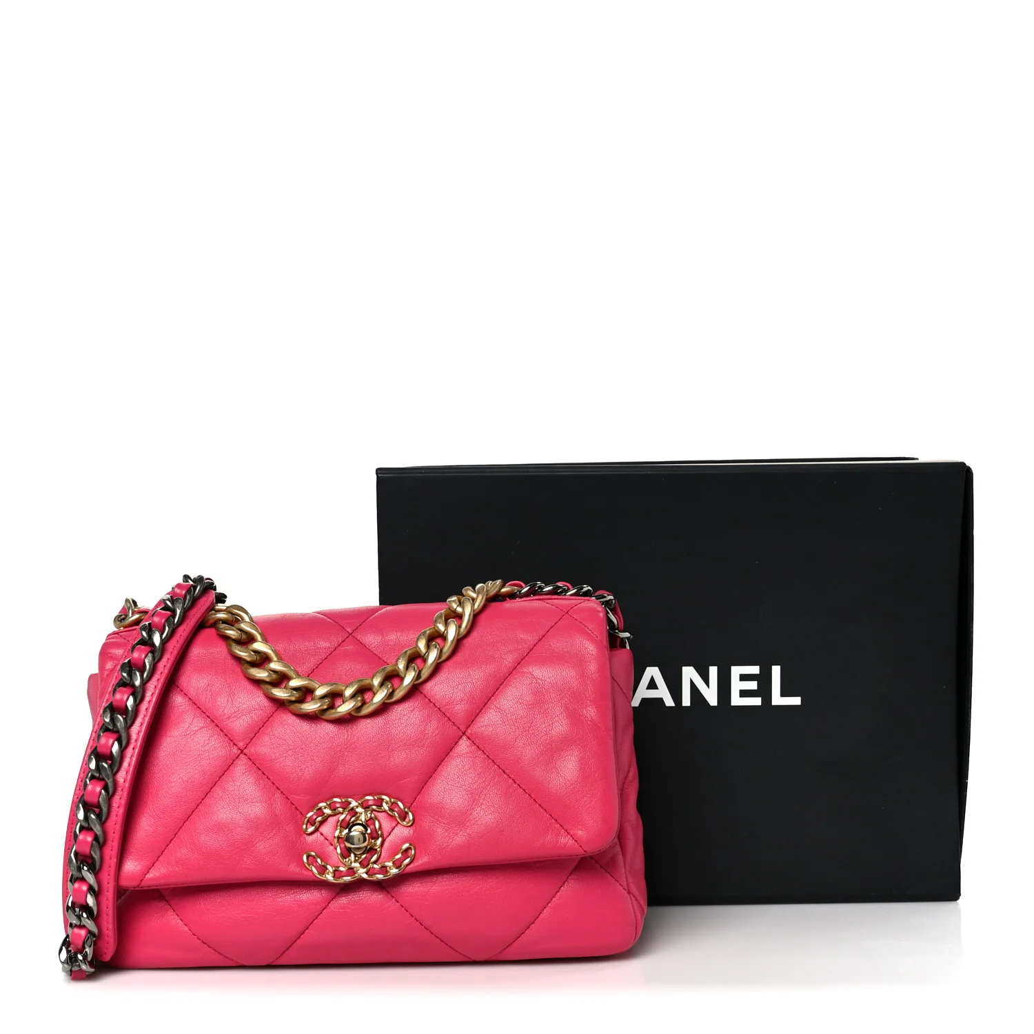 Lambskin Quilted Medium Chanel 19 Flap Dark Pink - Image 11