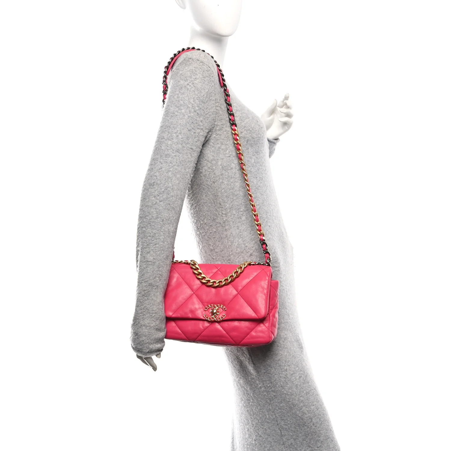 Lambskin Quilted Medium Chanel 19 Flap Dark Pink - Image 2