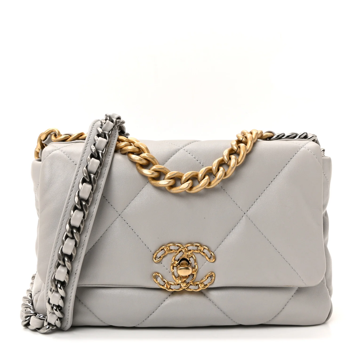 Lambskin Quilted Medium Chanel 19 Flap Grey