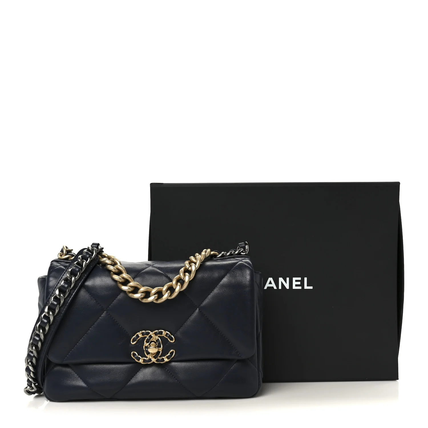 Lambskin Quilted Medium Chanel 19 Flap Navy Blue - Image 11