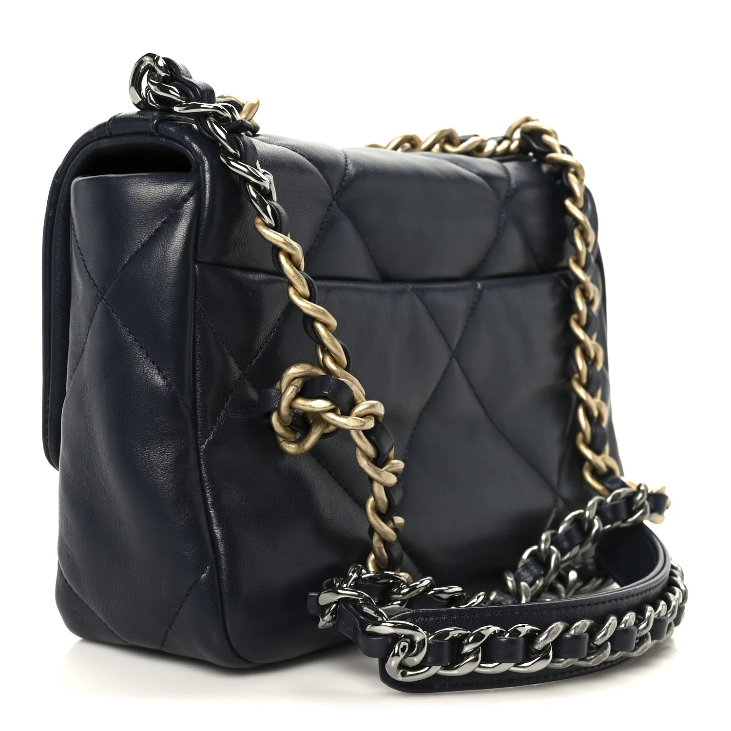 Lambskin Quilted Medium Chanel 19 Flap Navy Blue - Image 3
