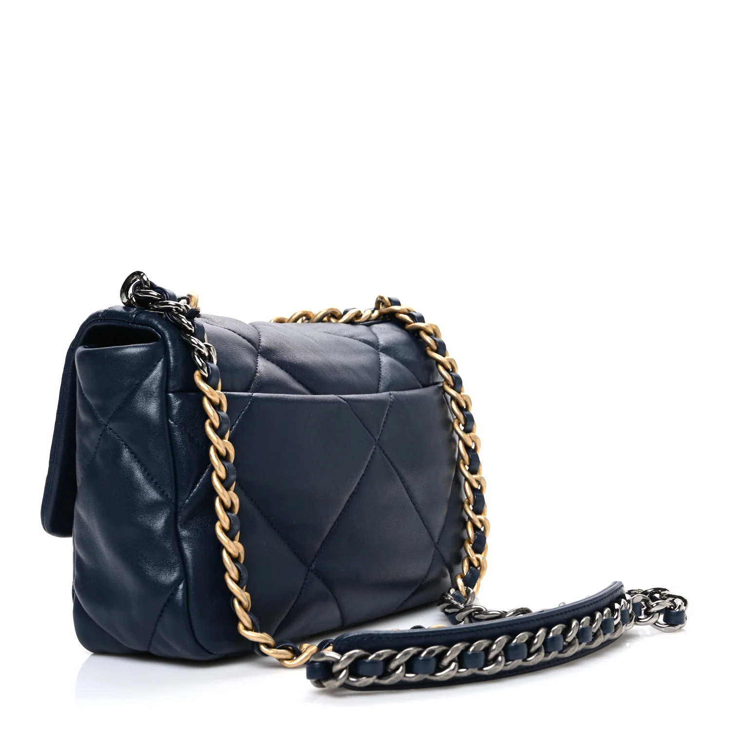 Lambskin Quilted Medium Chanel 19 Flap Navy Blue - Image 3