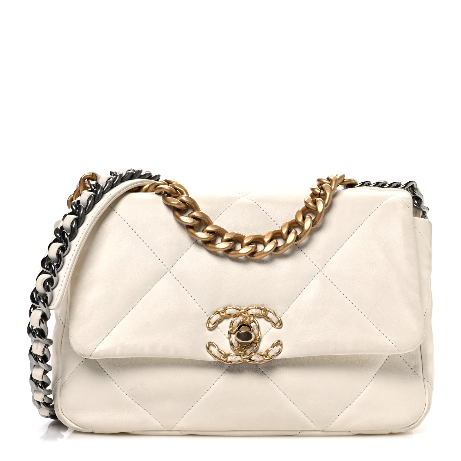 Lambskin Quilted Medium Chanel 19 Flap White