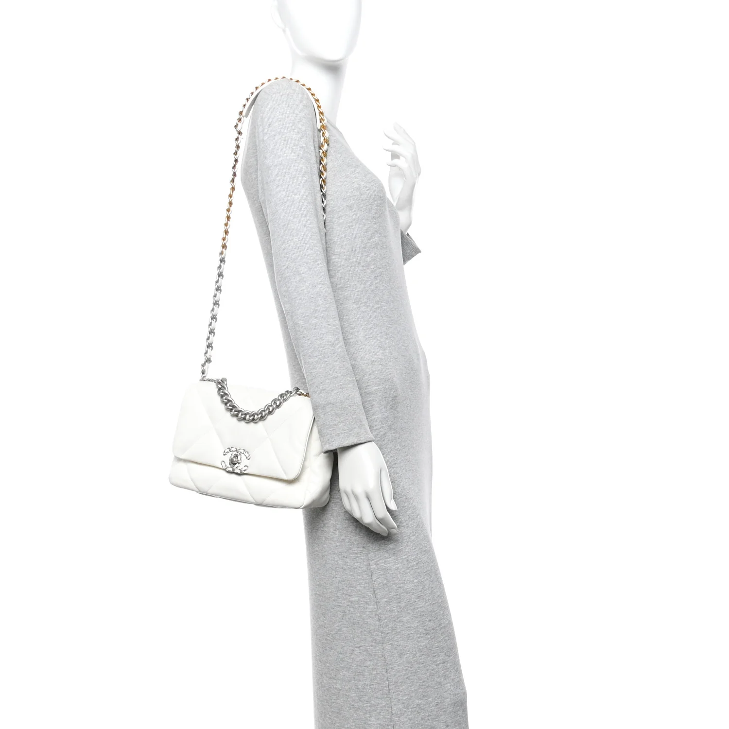 Lambskin Quilted Medium Chanel 19 Flap White - Image 2