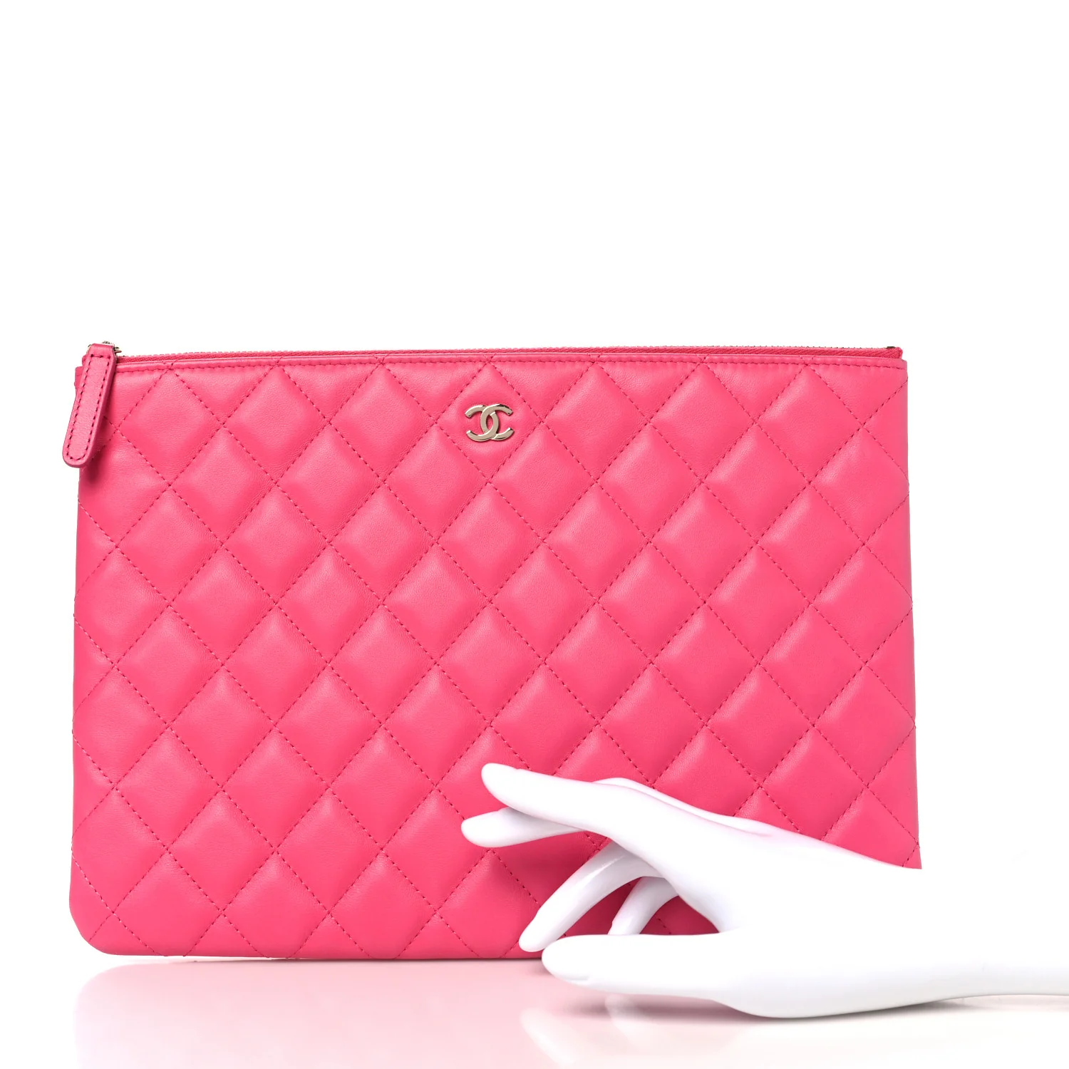 Lambskin Quilted Medium Cosmetic Case Dark Pink - Image 2