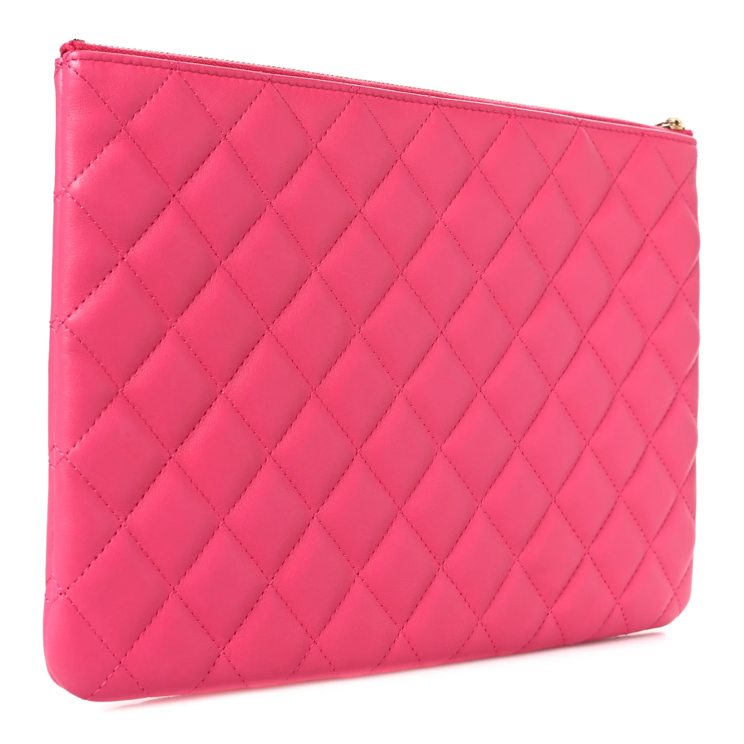 Lambskin Quilted Medium Cosmetic Case Dark Pink - Image 3