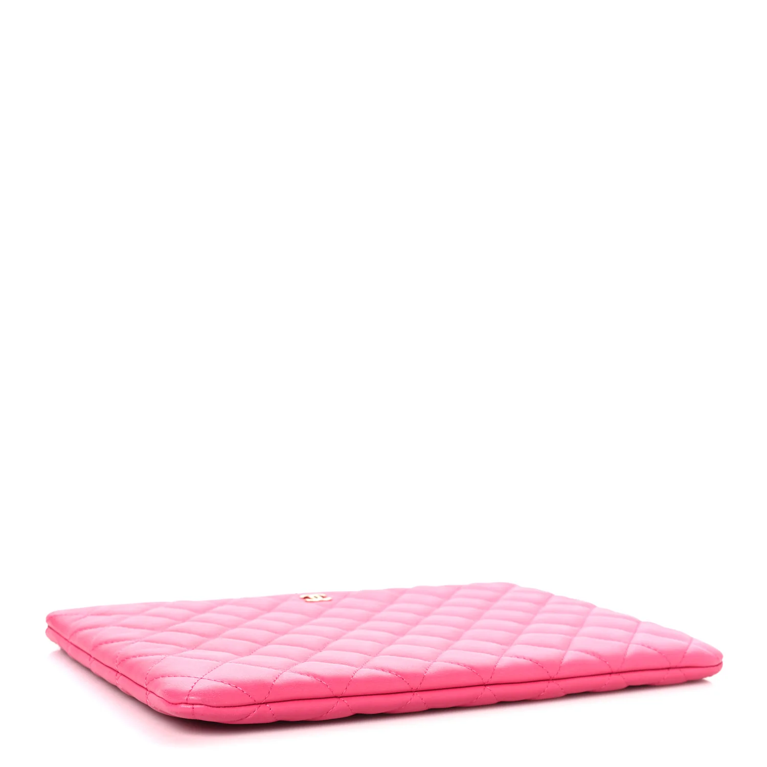 Lambskin Quilted Medium Cosmetic Case Dark Pink - Image 4
