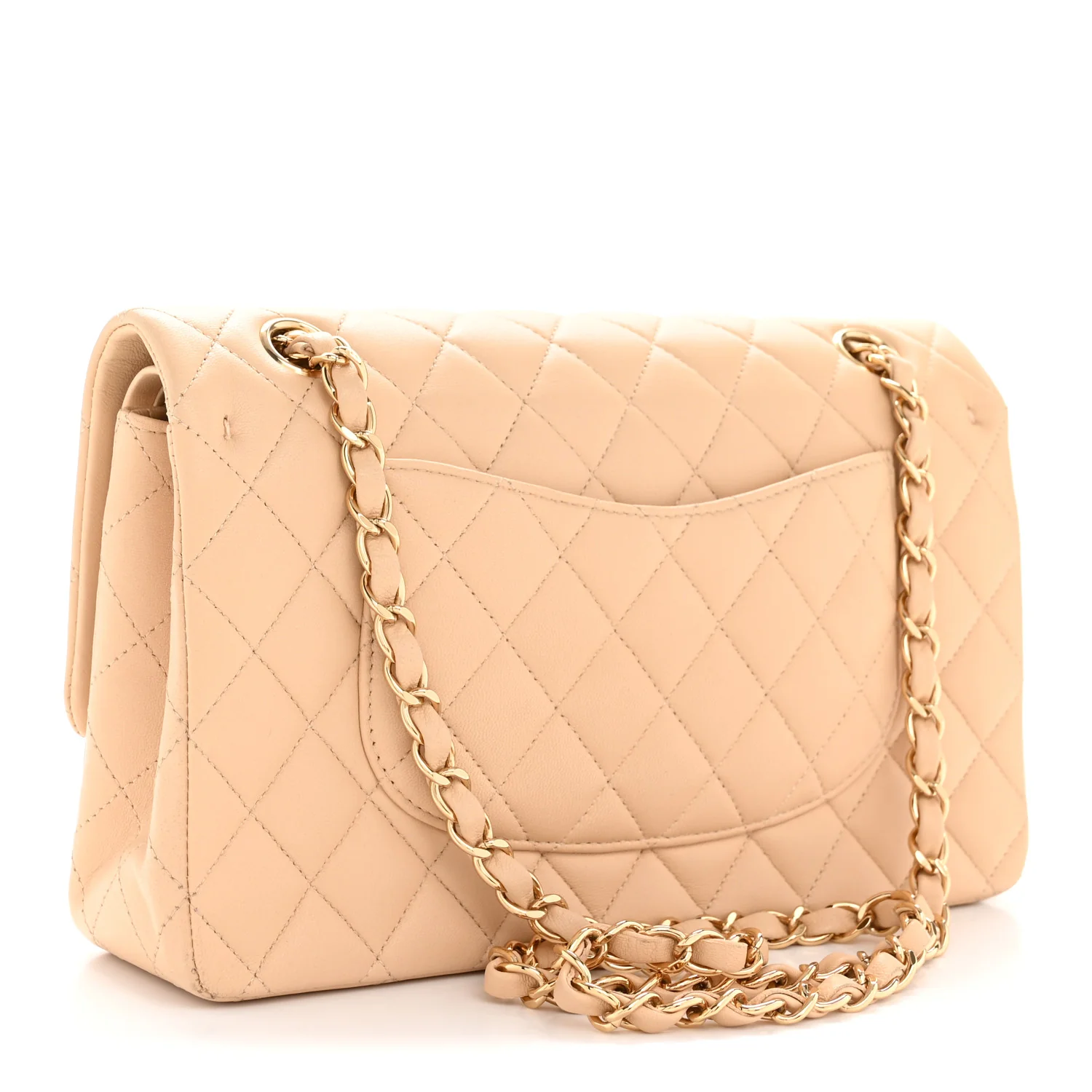 Lambskin Quilted Medium Double Flap Beige - Image 2
