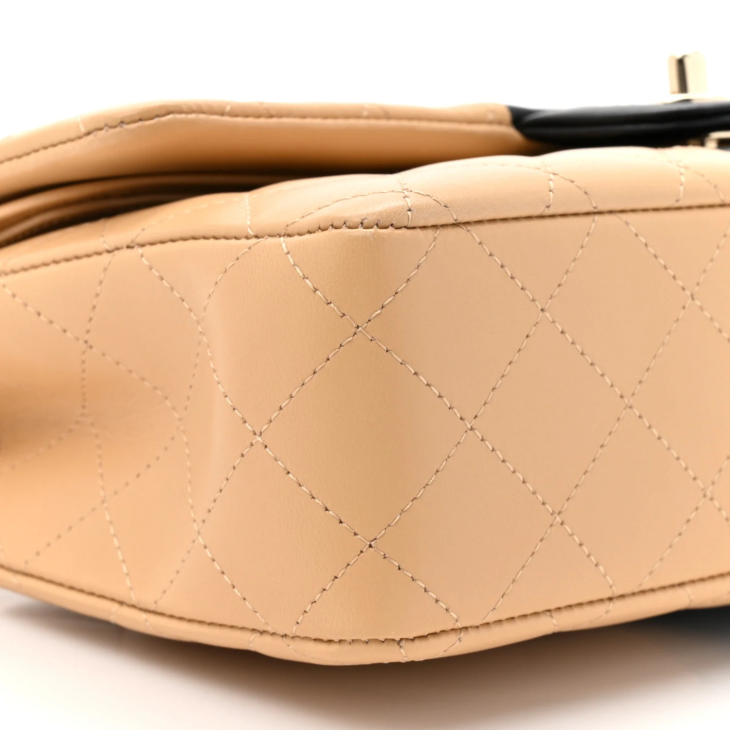 Lambskin Quilted Medium Double Flap Beige Black - Image 10