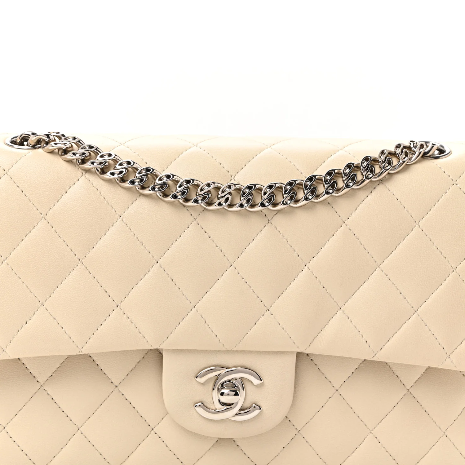 Lambskin Quilted Medium Double Flap Bijoux Chain Ivory - Image 15