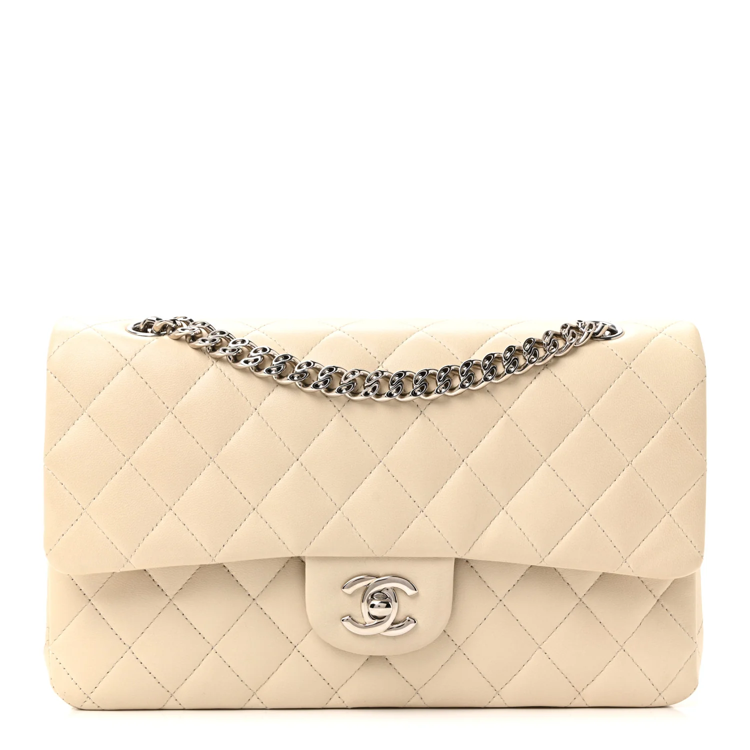 Lambskin Quilted Medium Double Flap Bijoux Chain Ivory - Image 2