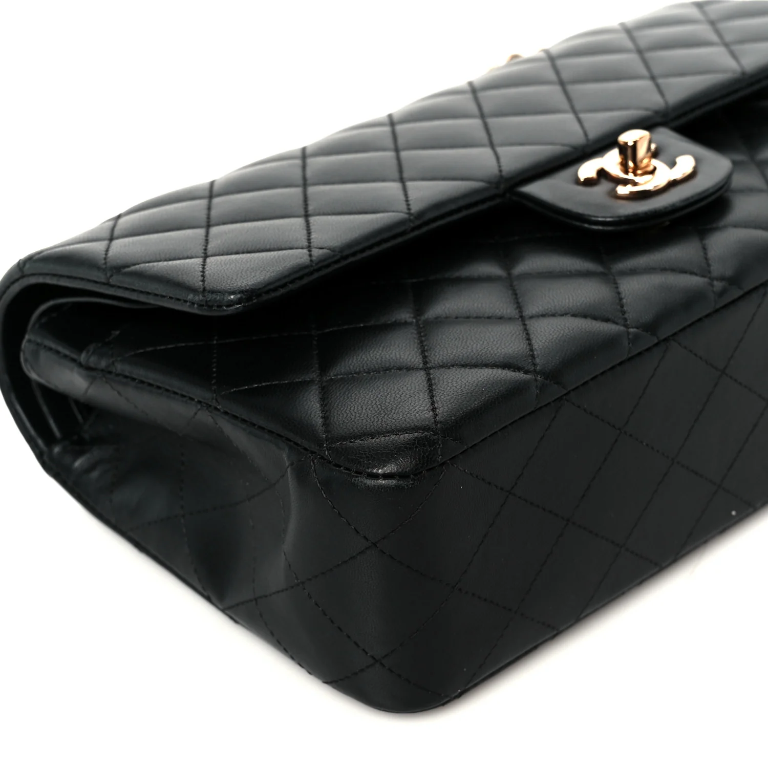 Lambskin Quilted Medium Double Flap Black - Image 10