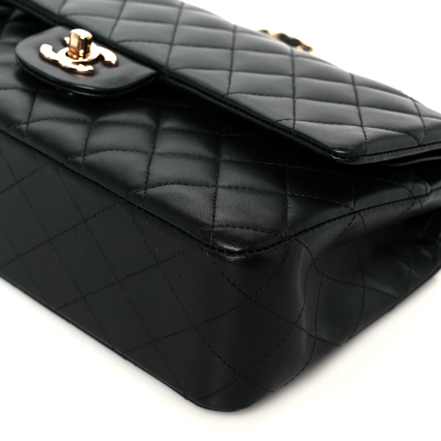Lambskin Quilted Medium Double Flap Black - Image 11