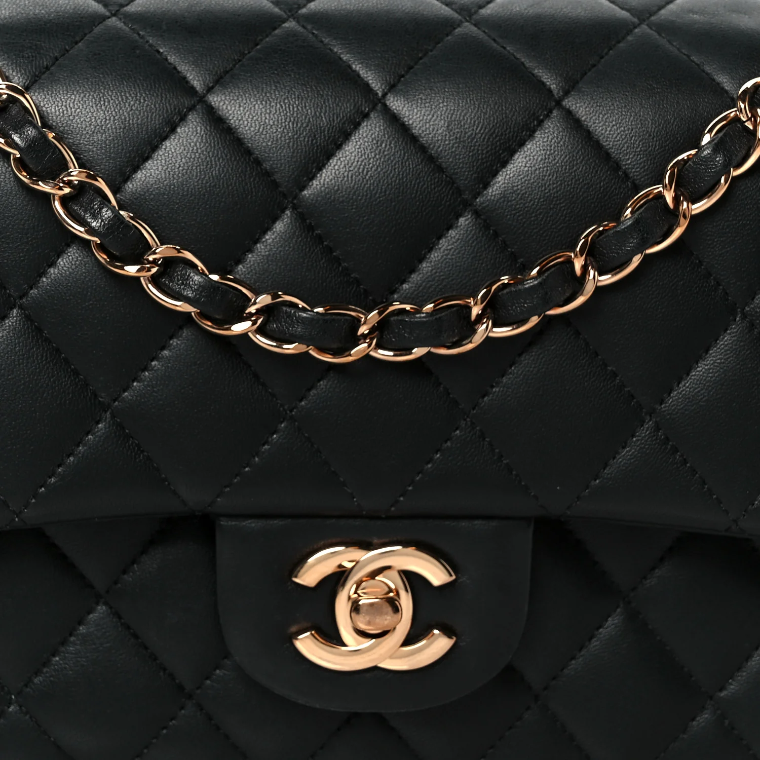 Lambskin Quilted Medium Double Flap Black - Image 9