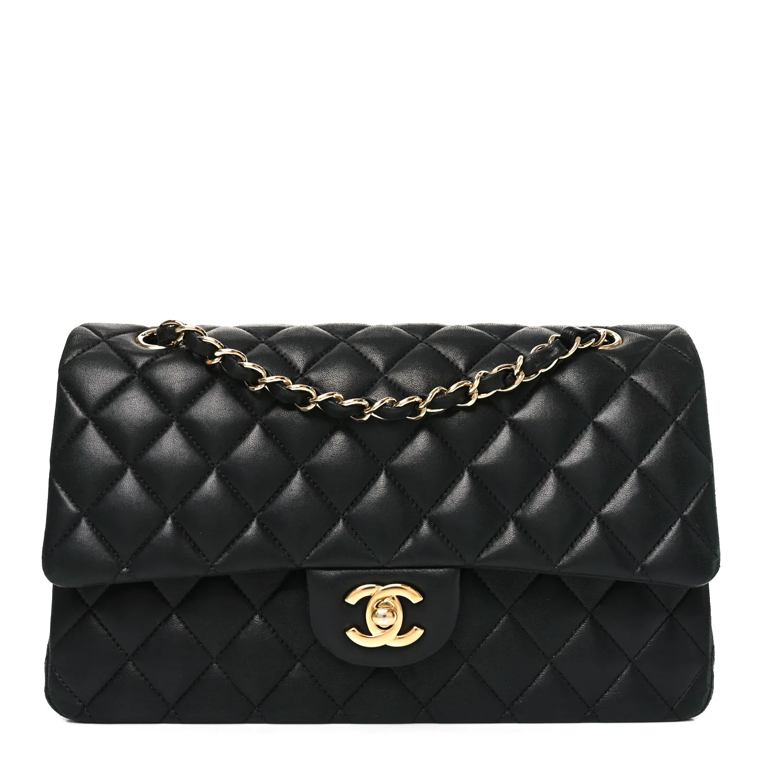 Lambskin Quilted Medium Double Flap Black