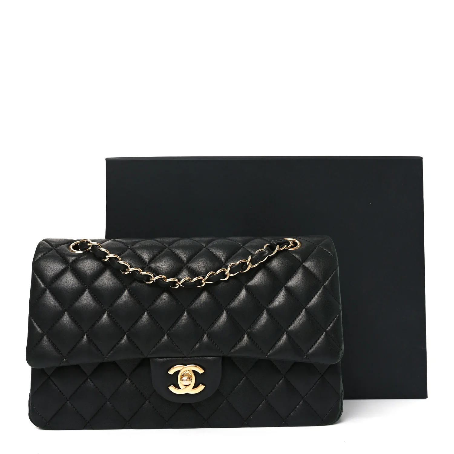 Lambskin Quilted Medium Double Flap Black - Image 11