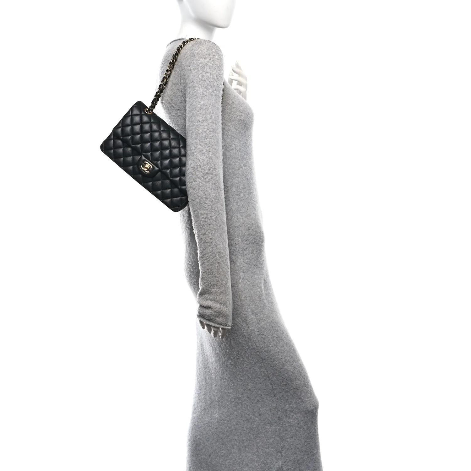 Lambskin Quilted Medium Double Flap Black - Image 2
