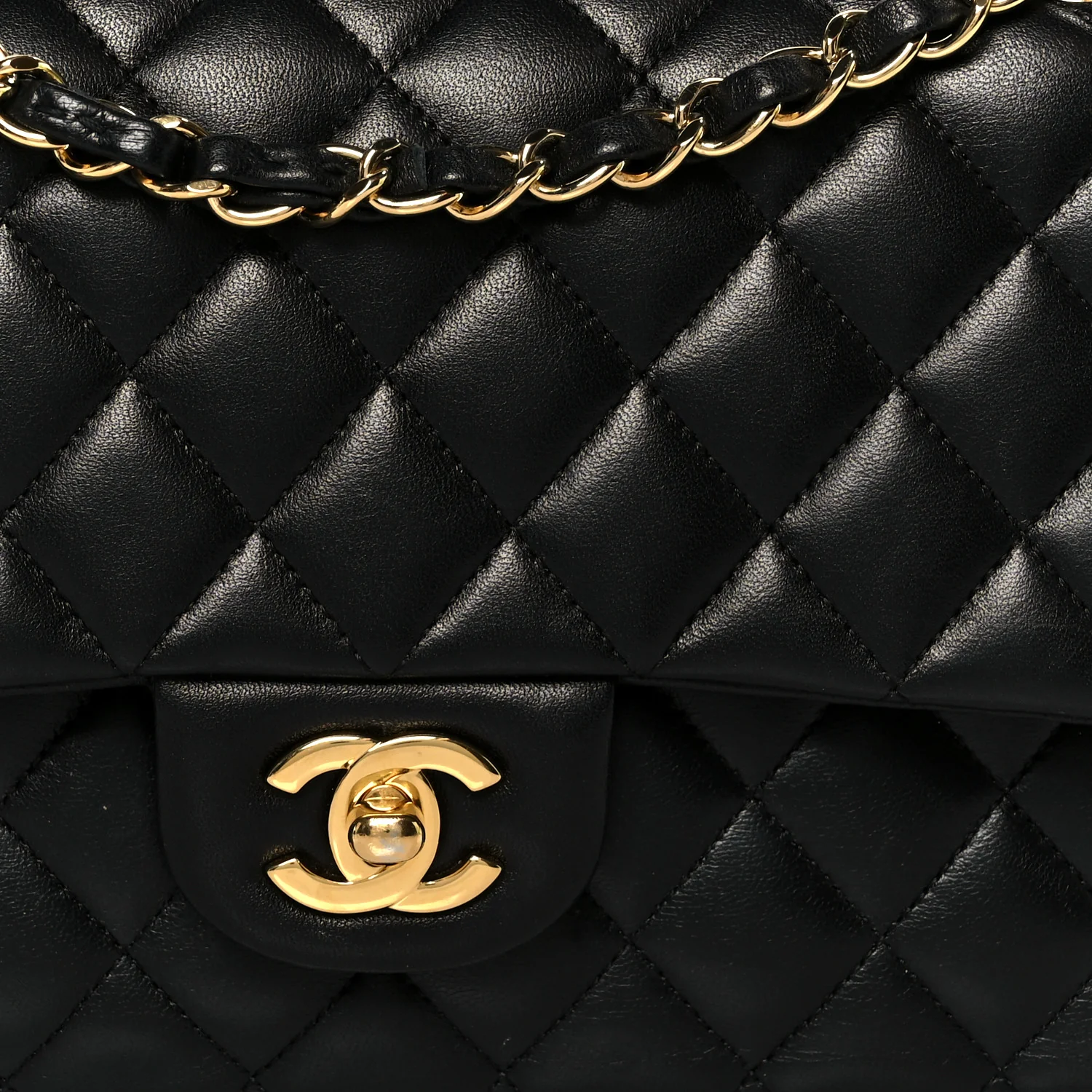 Lambskin Quilted Medium Double Flap Black - Image 9